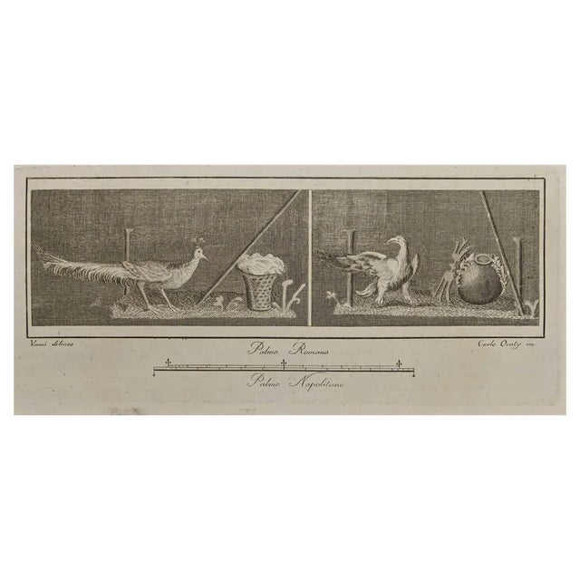 Carlo Oratij, Ancient Roman Fresco Herculaneum, Etching, 18th Century For Sale