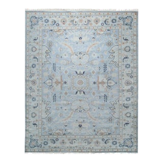 10x14 Light Blue Oushak Hand-Knotted Wool Rug For Sale