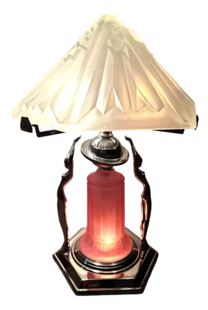 1980s Frankart Era Art Deco Style Chrome Figural Lamp With Vivian Glass Shade