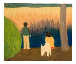 Makoto Igarashi, Man and Woman with Dog, Oil on Canvas, 1980s