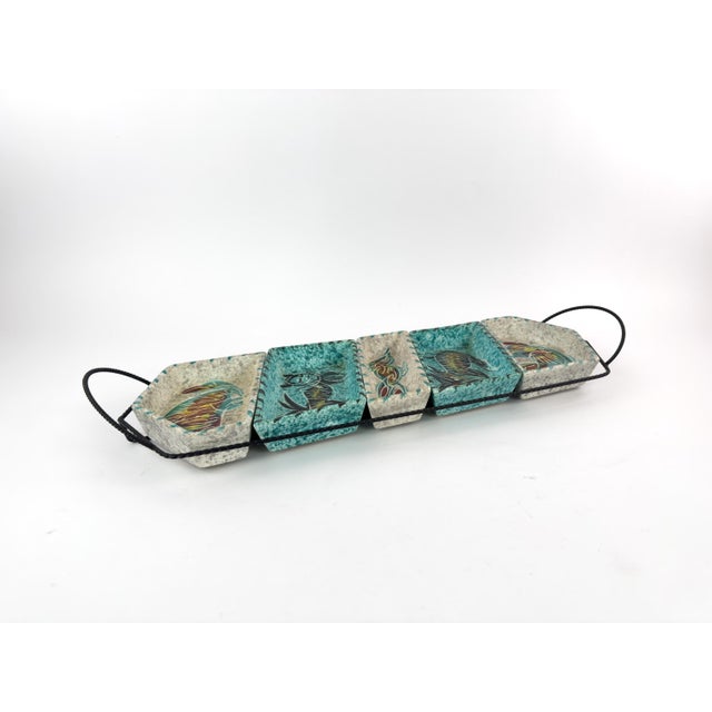 French 1960s French Vallauris Borty Ceramic Aperitif Serving Set in Iron Holder For Sale - Image 3 of 18