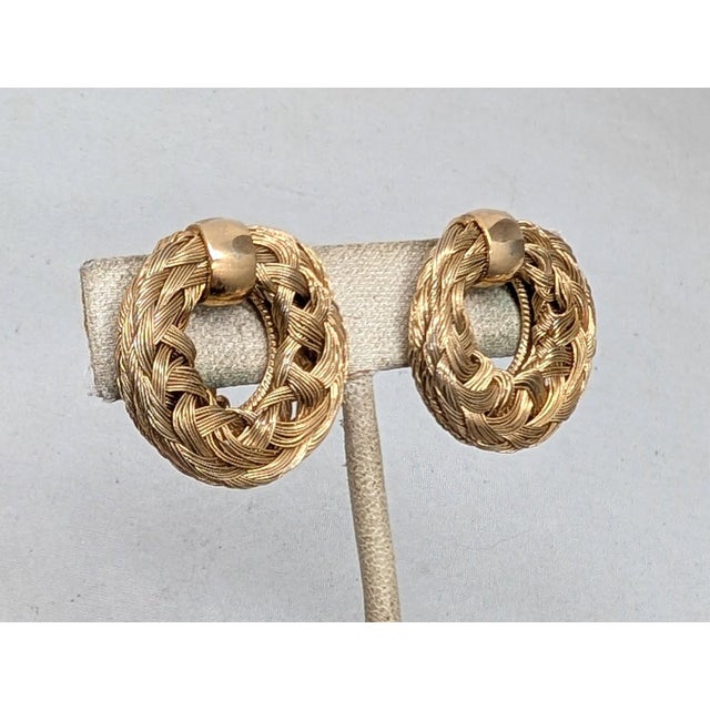 Mid-Century Modern Vintage 1955 Signed Napier Doris Day Goldtone Woven Clip Earrings-2 Pieces For Sale - Image 3 of 9