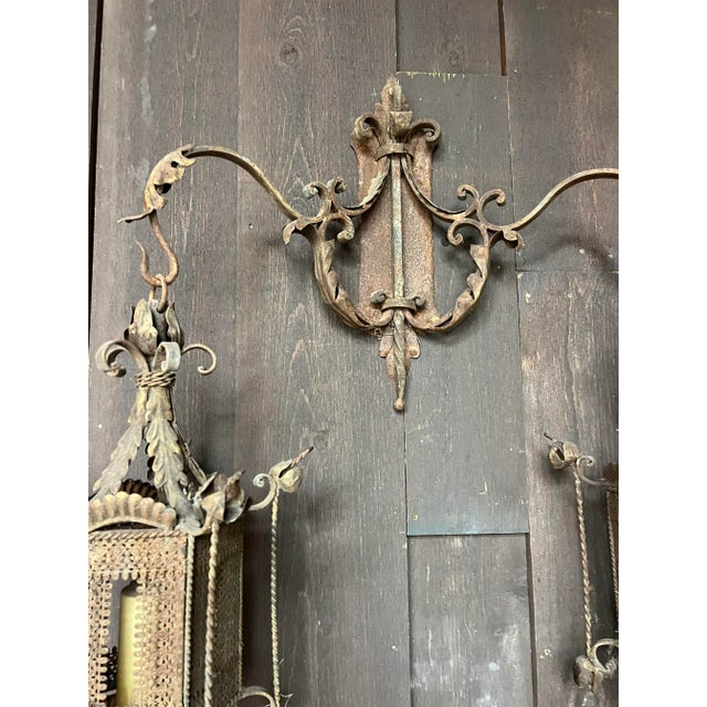 Early 20th Century Pair of Iron Exterior Sconces Not Wired For Sale - Image 4 of 9