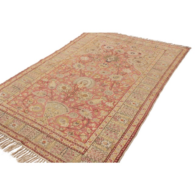 Traditional Antique Gordes Tea Green and Pink Wool Rug With Tree of Life Motifs For Sale - Image 3 of 7