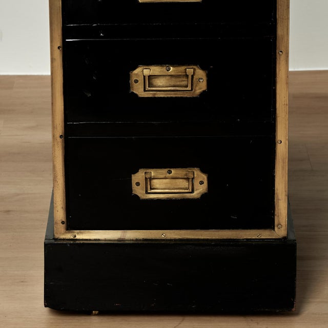 Brass Antique English Leather Top Campaign Desk For Sale - Image 8 of 17