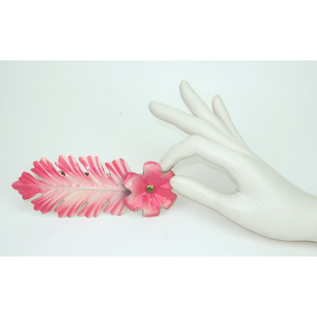 Floral Tole Painted Metal Curtain Tie Backs c.1930, 4 Pairs Total of 8 For Sale - Image 9 of 14