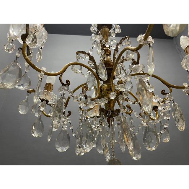 Italian Brass Crystal Chandelier, 1950s For Sale - Image 14 of 16