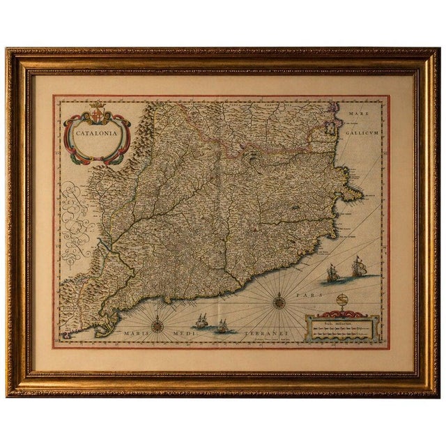 Catalonia Map with Barcelona and Mediterranean Coast from Blaeu, 1642 For Sale - Image 14 of 14