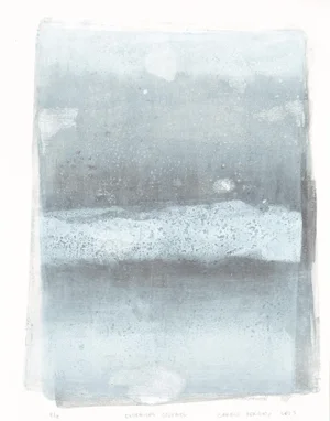 Endemicos-04 11*14 Original Abstract Landscape Monoprint Warm Grey Blue Art by Carrie Bergey