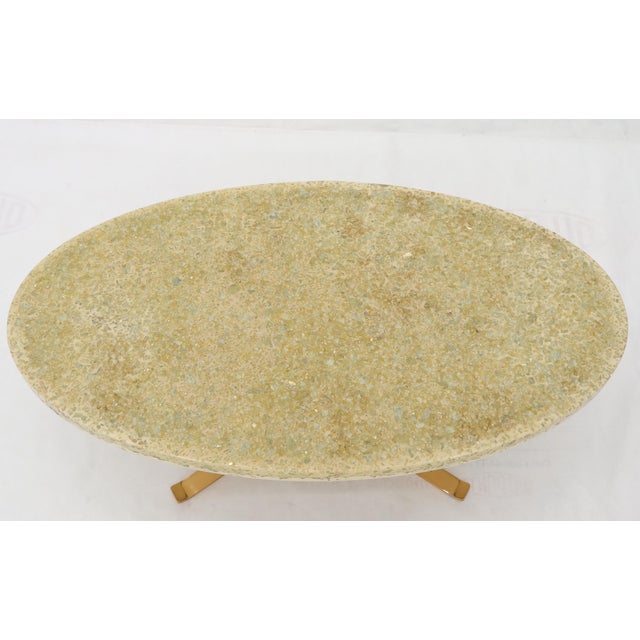 Mid-Century Modern Abalone Shell Cast in Resin Oval Top Coffee Table on X-Shape Base For Sale - Image 3 of 10