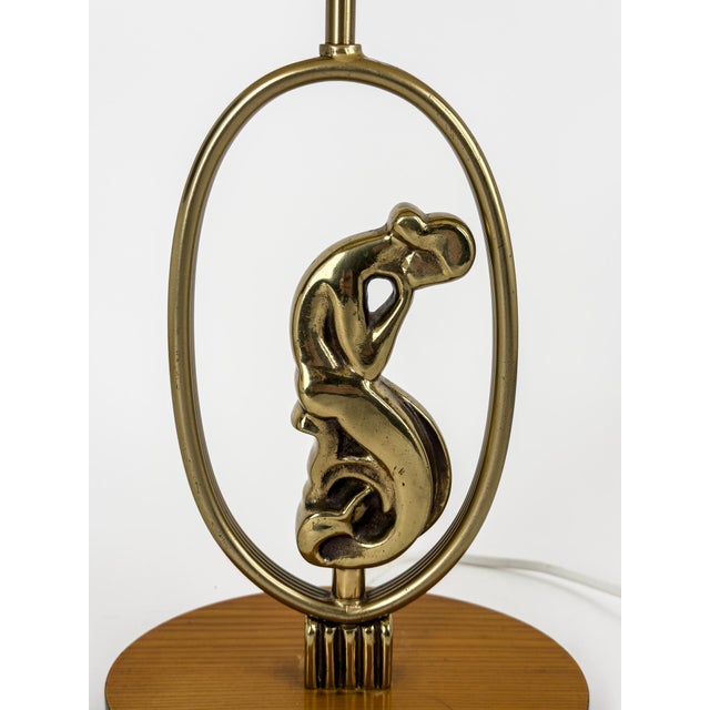 Art Deco Sculptural Brass Table Lamp with Female Figure, Sweden, 1940s For Sale - Image 4 of 9