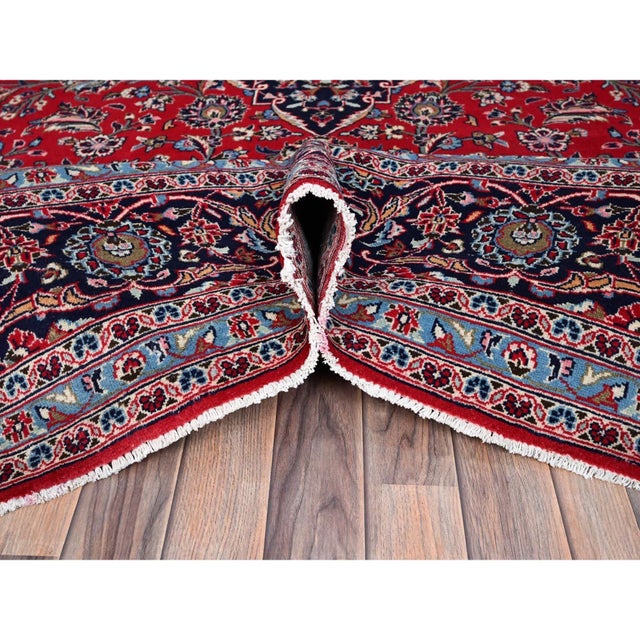 1960 9'6"x13'5" Portia Red Hand Knotted Vibrant Wool Vintage Persian Kashan Clean Rug For Sale - Image 9 of 12