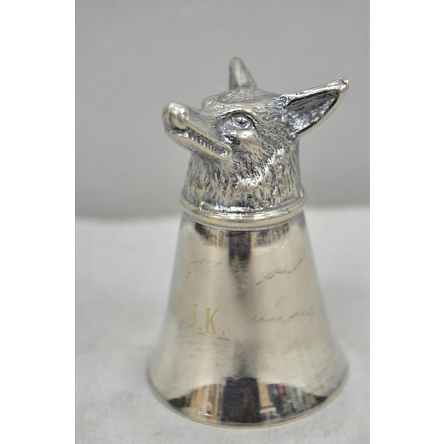Vintage Pewter Fox Head Silver Plated Stirrup Cup Hunting Equestrian Shot Glass For Sale - Image 12 of 13