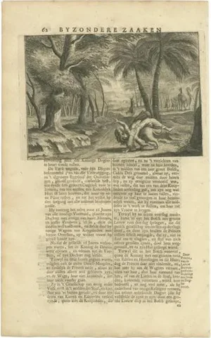 François Valentijn, Print of the Princess Taken by a Lion, 1726, Paper