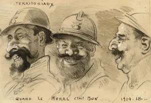 G. Cervelli, World War One Satirical Caricature Bon Moral, 1910s, Charcoal Drawing