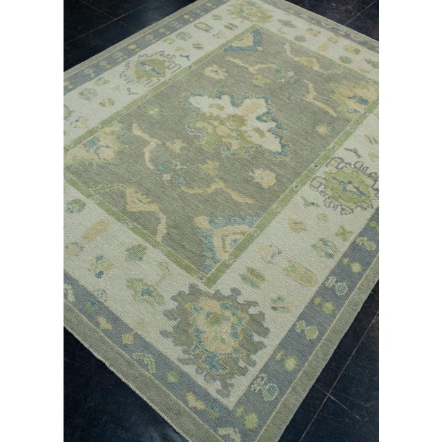 Turkish Turkish Oushak Rug 5'3" x 6'9" #17035 For Sale - Image 3 of 8