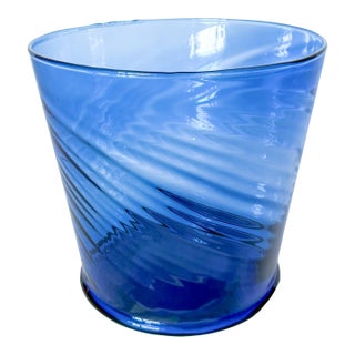 Vintage Mexican Large Cobalt Optic Blown Glass Champagne Cooler Ice Bucket For Sale