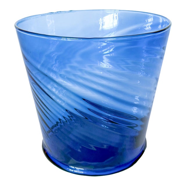 Vintage Mexican Large Cobalt Optic Blown Glass Champagne Cooler Ice Bucket For Sale