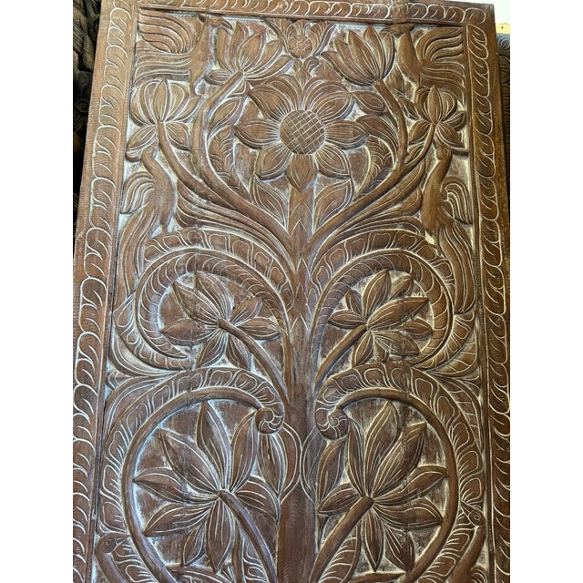 Vintage Carved Tree of Life Wood Door Panel – Reclaimed Barn Door Wall Art, Rustic Bohemian Decor 84x36 For Sale - Image 4 of 5