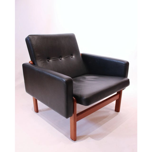 Set of Danish Leather & Teak Lounge Chair & Footstool by Jørgen Bækmark for FDB, 1960s For Sale - Image 3 of 12