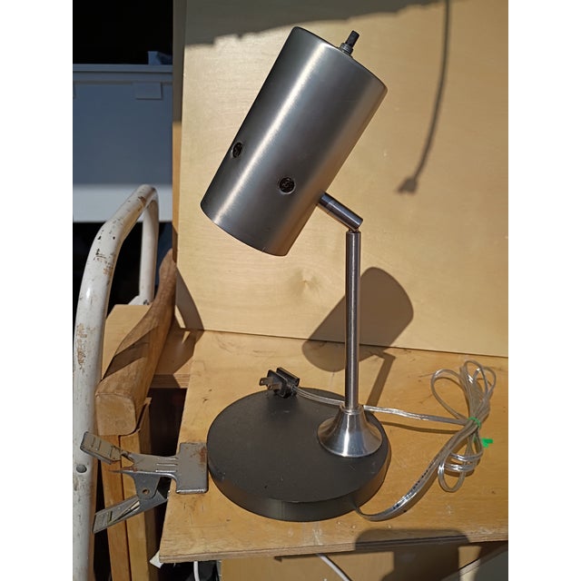 Metal Custom Made Brushed Nickel Desk Lamp For Sale - Image 7 of 10
