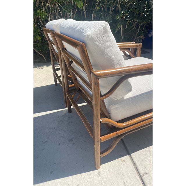 Wood Brown Jordan Vintage Rattan Lounge Chair Set, New Perennials Cushions For Sale - Image 7 of 14