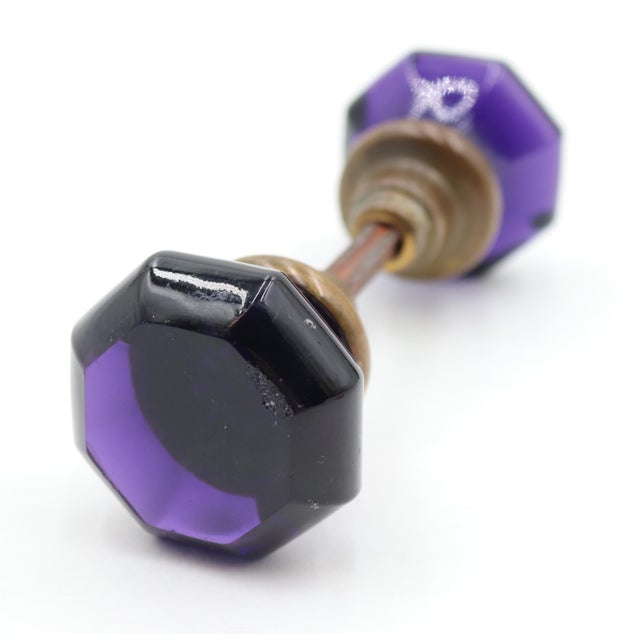 Mid 20th Century Pair of Vintage Octagon Dark Purple Glass Door Knobs For Sale - Image 5 of 6