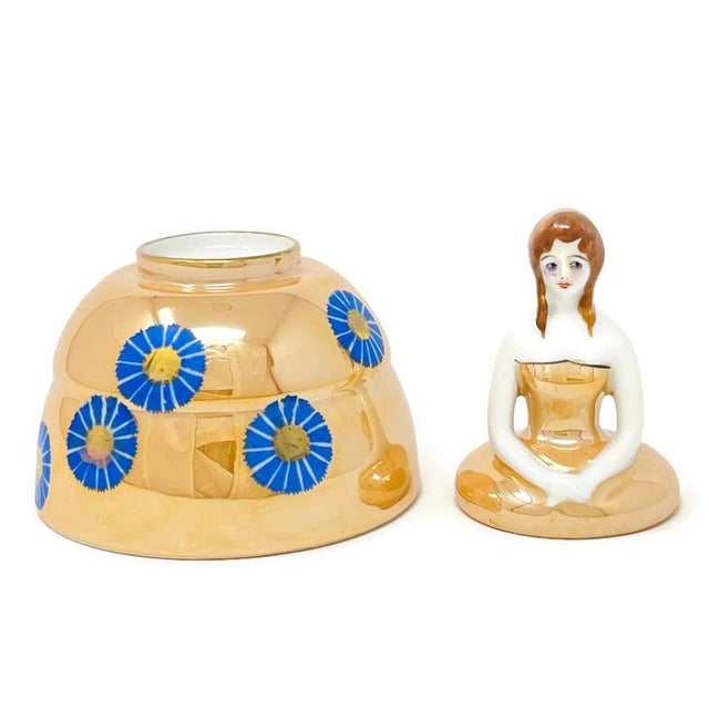 Early 20th Century Noritake Figural Lusterware Inkwell, M-Japan, Hand Painted, Cataloged Example For Sale - Image 5 of 12