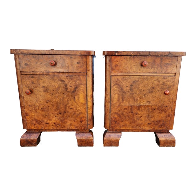 Antique Burlwood Art Deco Moderne Nightstands a Pair Chairish
