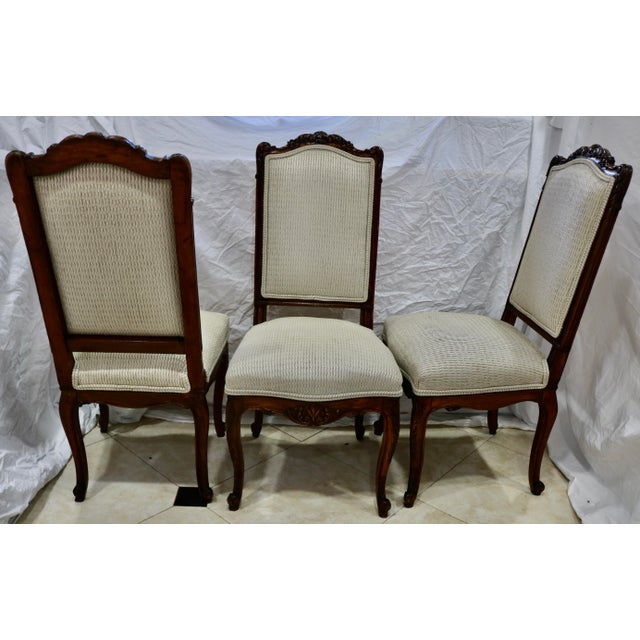 Early 21st Century French Carved Dining Side Chairs Upholstered in Belgian Linen Chenille For Sale - Image 5 of 8
