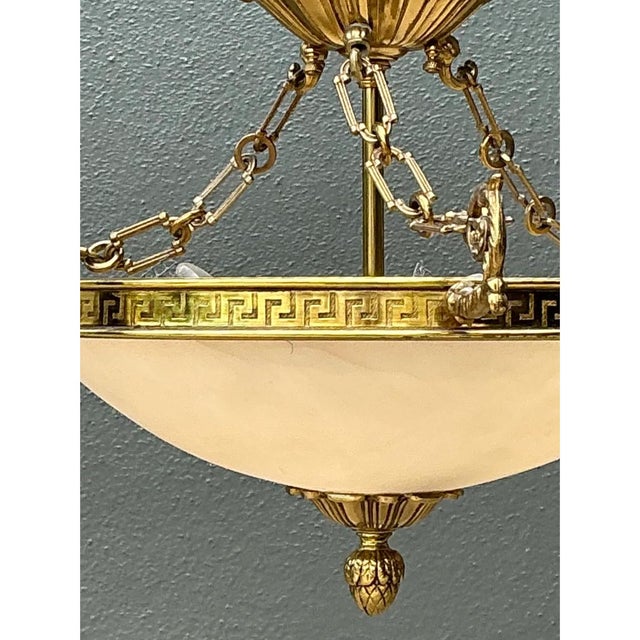 Vintage Metal and Glass Greek Key Pendant Light For Sale - Image 12 of 12