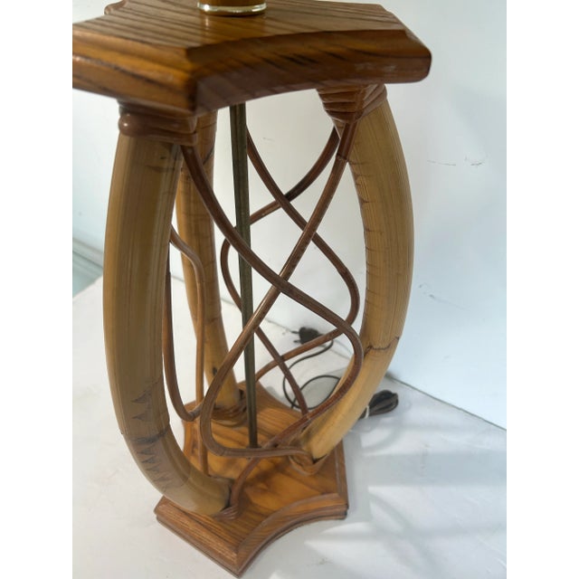 Coastal 70s Rattan Lamp With Twist Detail For Sale - Image 3 of 6