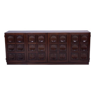 Brutalist Sideboard in Stained Mahogany, Belgian, 1970s For Sale