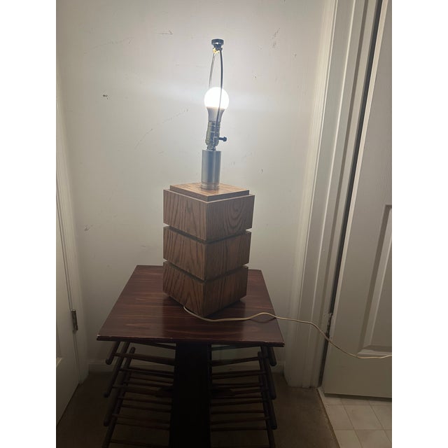 Russel Wright Mid-Century Modern Brutalist Stacked Wood Block Table Lamp Base For Sale - Image 4 of 8