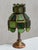1970s Brutalist Italian Green Dalle De Verre Glass Table Lamp in Brass and Oak, 1970s For Sale - Image 5 of 12
