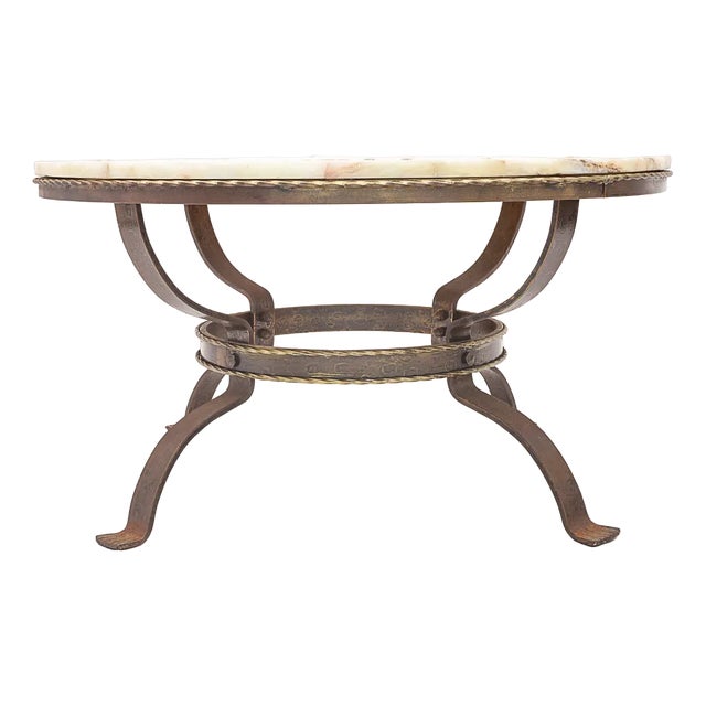 Round Coffee Table in Wrought Iron & Onyx, 1950s For Sale