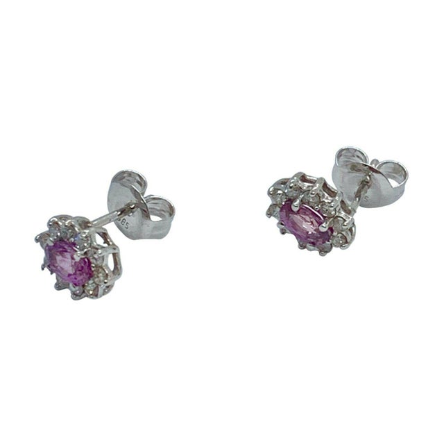 Diamond Sapphire Earrings 18k Gold Stud 0.90 TCW Certified For Sale - Image 4 of 8