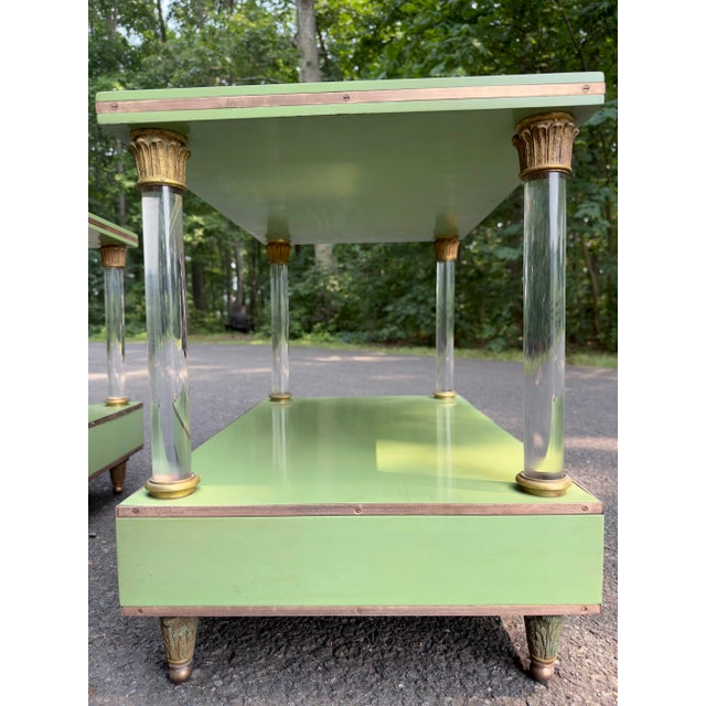 1950s Italian Mid-Century Green Lacquer & Lucite Tables - a Pair For Sale - Image 12 of 13