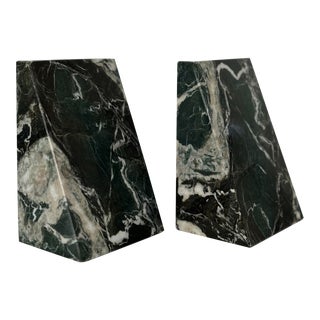 1970s Vintage Triangular Green and Black Marble Bookends - a Pair For Sale