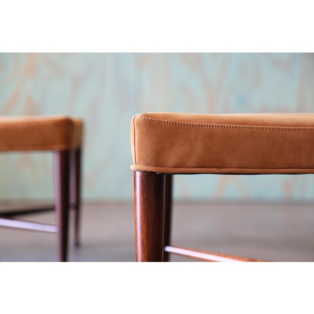 Mid-Century Modern Edward Wormley for Dunbar Brown Leather Thebes Stools, 1950s - A Pair For Sale - Image 3 of 15