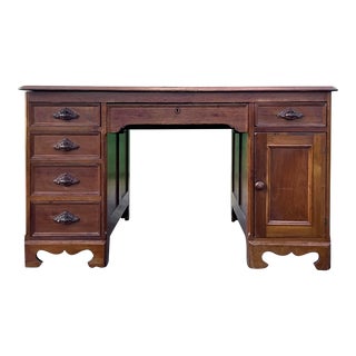 Antique Circa 1850 Walnut Victorian Kneehole Desk For Sale