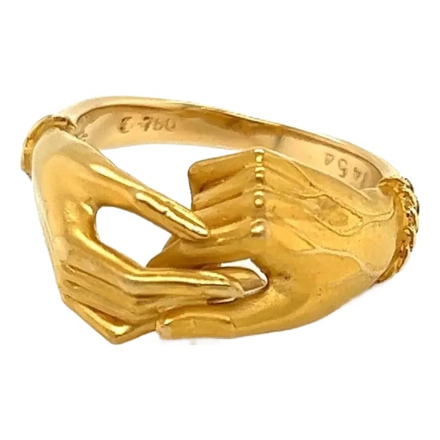 Carrera Y Carrera 18k Yellow Gold Emerald His & Her Hands Ring, Size 5.5 For Sale