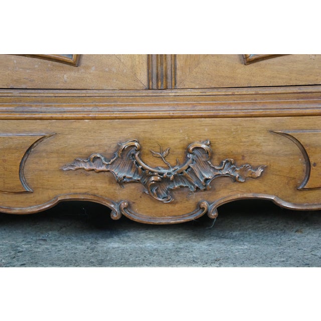 Wood Antique Louis XV French Provincial Walnut Rouge Marble Buffet Sideboard Commode For Sale - Image 7 of 18