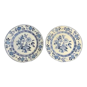 Pair of Antique Staffordshire Flow Blue “Onion” Transferware Plates