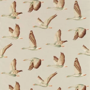 Sanderson Elysian Geese Fabric in Briarwood/Linen