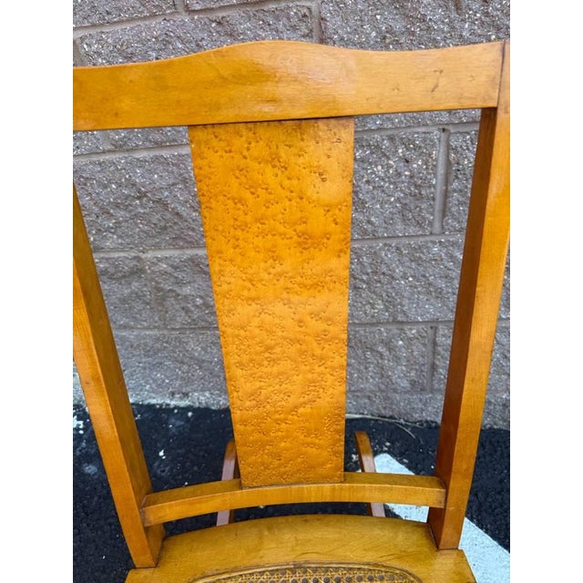 Vintage Rustic Country Colonial Oak Wood Cane Rocking Chair For Sale - Image 4 of 16