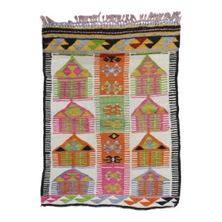 Colorful Vintage Turkish Throw Kilim - 3' x 4' For Sale