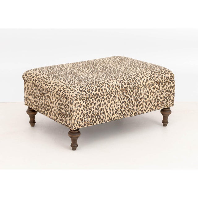 Wood George Smith Style Leopard Print Ottoman For Sale - Image 7 of 8