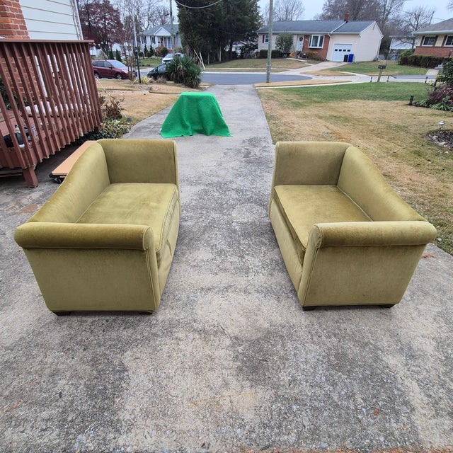 Late 20th Century Flexsteel Olive Velvet Left & Right Chaises Settees Love Seats - A Pair For Sale In Washington DC - Image 6 of 12