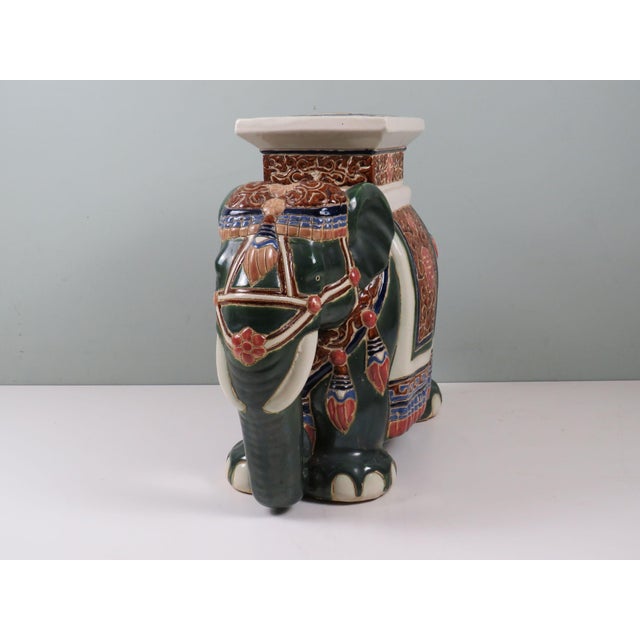 Large Chinoiserie Style Glazed Ceramic Elephant Garden Stool or Side Table, 1970s For Sale - Image 4 of 9
